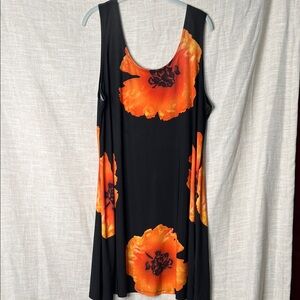 Pyramid collection Black sleeveless Dress with Orange poppy Floral Print